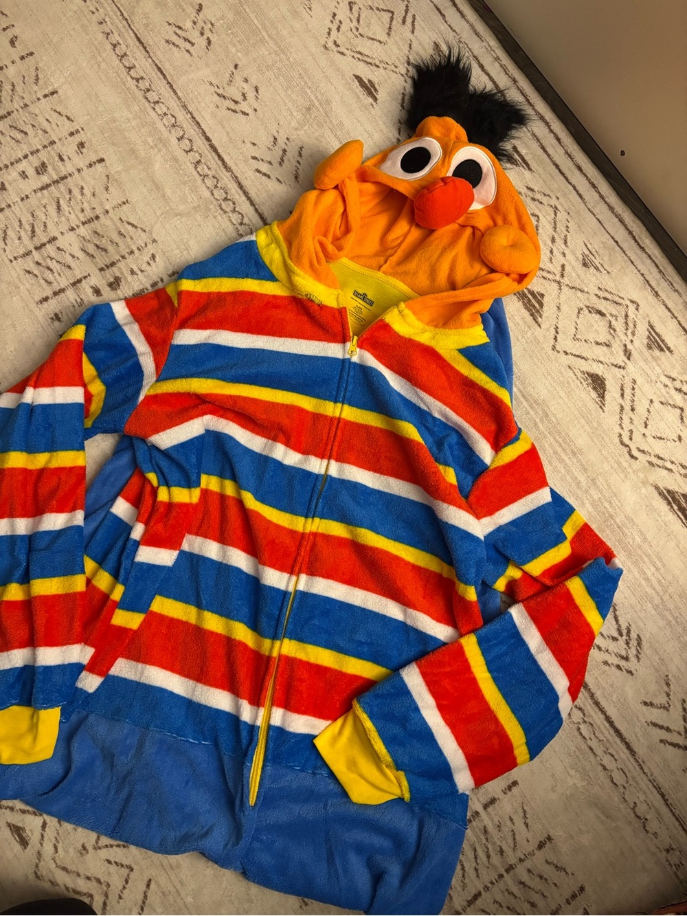 Sesame Street Ernie Orange, Blue & Red Striped Character Hoodie Costume